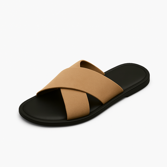 Premium Leather Cross-Strap Slippers for Men