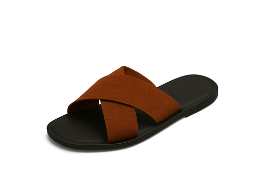Premium Leather Cross-Strap Slippers for Men